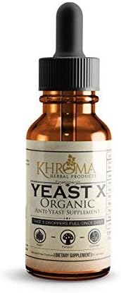 Khroma Herbal Products Yeast X 2 ounce amber glass bottle side view