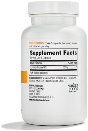 365 by Whole Foods Market L-Lysine vegetable capsules packaging detail