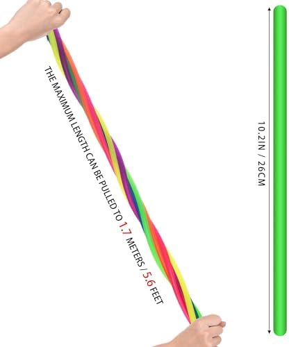 Close up of colorful monkey noodle fidget toys being stretched to demonstrate flexibility