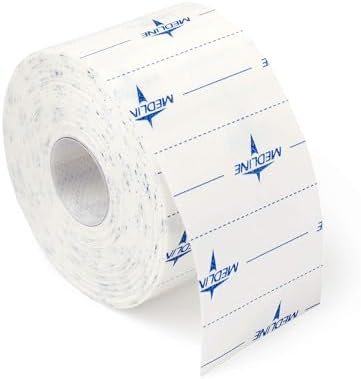 Close up view of the printed S-release liner on the Medline medical tape roll