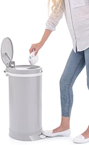 Bubula Premium Steel Diaper Waste Pail Gray airtight lid open