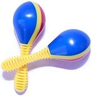 SuperShop percussion shakers for toddlers being held to demonstrate small child friendly size