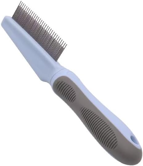 Emily Pets detangling pet grooming comb front view showcasing dual length stainless steel teeth.