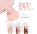 A flat lay arrangement of the Beetles natural nail concealer bottle next to healthy manicured hands.