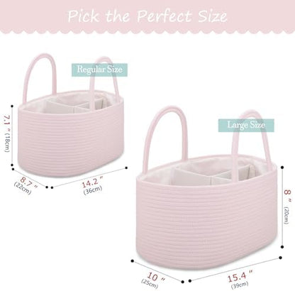 Comse light pink baby caddy used on a changing table