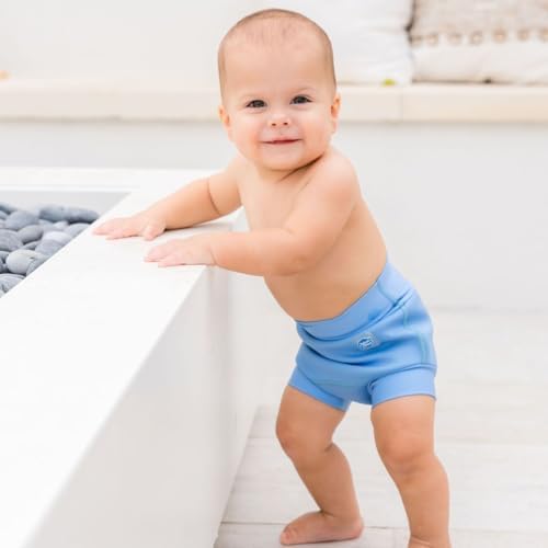 Splash About Happy Nappy cashmere blue swim diaper laid flat on clean surface