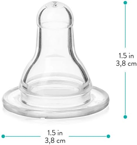 Clear silicone replacement nipples for standard neck baby bottles close up view
