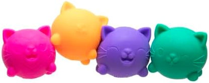 Packaging of the Schylling Teenie NeeDoh Cool Cats featuring Cuddles, Jinxy, Whiskers, and Frisky.