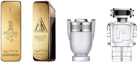 Detailed view of the 5 milliliter Paco Rabanne miniature cologne bottles.