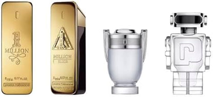 Detailed view of the 5 milliliter Paco Rabanne miniature cologne bottles.