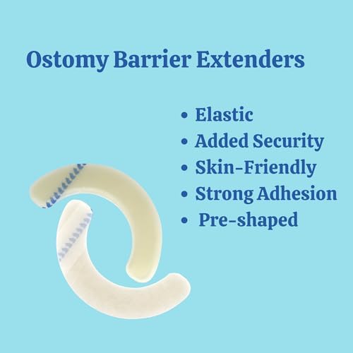 C-shaped hydrocolloid adhesive tape strips for colostomy bags displaying the blue arrow removal liner