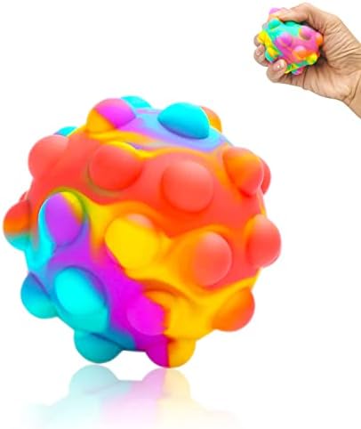 Washable RadBizz rainbow fidget ball being rinsed under water for easy cleaning.