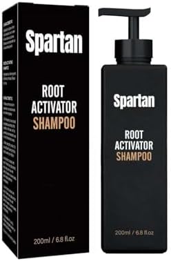 Spartan hair loss treatment shampoo 200ml pump bottle packaging details.