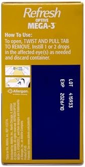 Side view of Refresh Optive Mega-3 packaging detailing the triple action formula