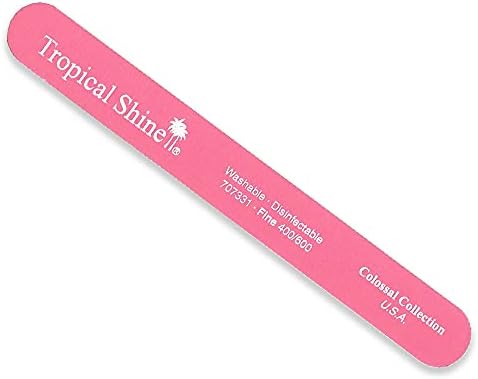 Tropical Shine 400 600 grit nail file showing branding and pink design