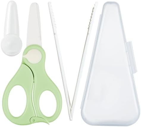 Artenny detachable toddler food shears separated at the joint to demonstrate thorough cleaning capability.