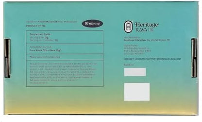 Heritage Kava Fiji Noble Root Powder packaging showing organic single source waka details