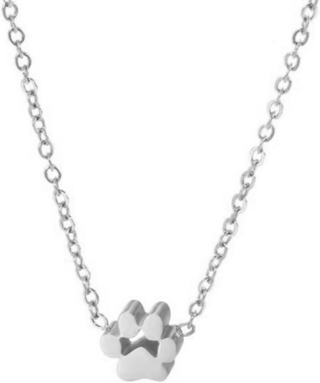 Side view detail of the hypoallergenic stainless steel paw design necklace charm