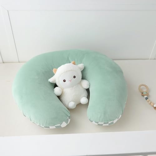 Two sides of the reversible Dilimi nursing pillow cover shown together
