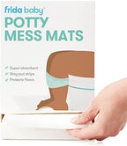 Side view of Frida Baby 20 count potty training mess mats box showing product size specifications