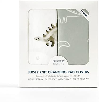 GRSSDER dinosaur print premium infant changing table cover fitted on a contoured pad