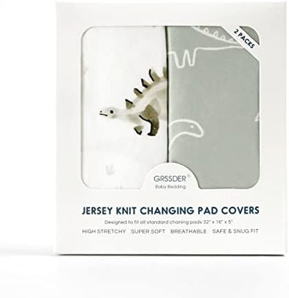 GRSSDER dinosaur print premium infant changing table cover fitted on a contoured pad