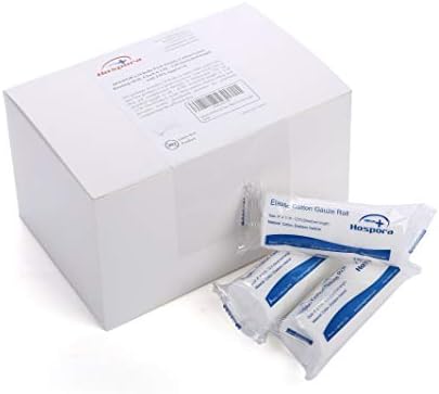 Hospora latex free medical gauze roll displayed next to standard first aid supplies