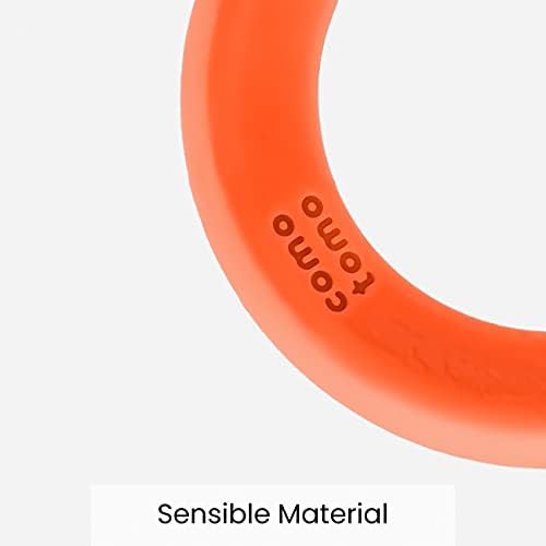 Comotomo orange teething ring displaying non choking safety construction