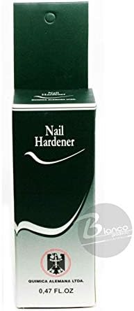 QuÃ­mica Alemana nail hardener packaging and bottle details