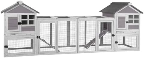 Aivituvin Rabbit Hutch Indoor Bunny Cage Outdoor with Run Chicken Coop Guinea Pig House with Waterproof Asphalt Roof,No Leakage Pull Out Tray (103.2" L x 25.2" W x 36.2" H, Grey-2 Sets) - Image 2