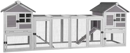 Aivituvin Rabbit Hutch Indoor Bunny Cage Outdoor with Run Chicken Coop Guinea Pig House with Waterproof Asphalt Roof,No Leakage Pull Out Tray (103.2" L x 25.2" W x 36.2" H, Grey-2 Sets) - Image 2