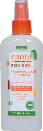 Cantu kids detangling spray bottle highlighting pure shea butter and honey ingredients