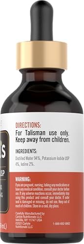 Carlyle Potassium Iodide Liquid Drops supplement label showing formula percentages
