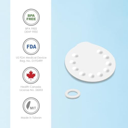 Maymom silicone O-rings and white membranes laid out showing premium material quality for breast pump repair