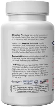 Superior Labs Chromium Picolinate 120 vegetable capsules nutritional facts label