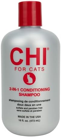 CHI pet care conditioning cat shampoo bottle back label showing ingredients and directions