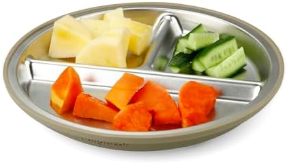 PandaEar stainless steel baby feeding set components displayed on table