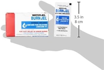 Individual 3.5 gram Water Jel packets showing Lidocaine 2 percent pain relief label.