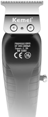 Kemei 2293 cordless clipper zero gapped steel T blade close up detail