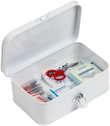 Durable powder coated steel first aid kit box with removable organization tray