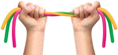 Close up of the non toxic hypoallergenic rubber material of the colorful Schylling stretch toys.