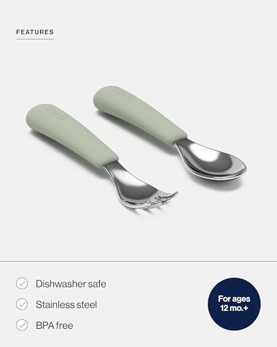 Side profile of Lalo sage green silicone ergonomic utensils