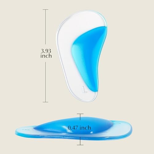 Side profile of gel arch support demonstrating thickness and elevation.