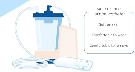 Side view of the non invasive urinary management catheter showcasing the contoured full seal adhesive backing.