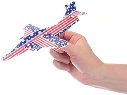 Close up of the lightweight foam and plastic construction on the U.S. Toy airplane glider.