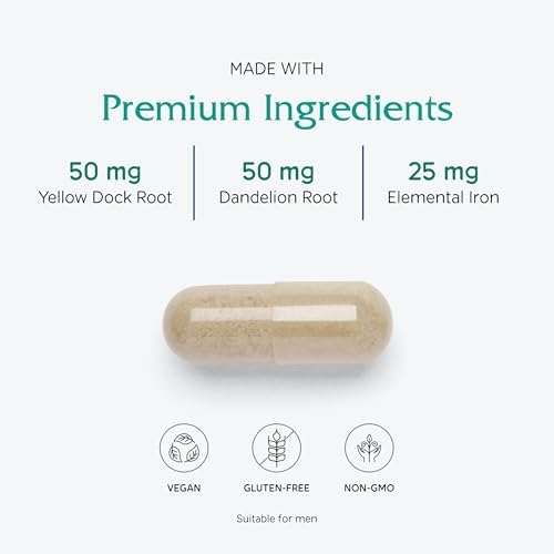 Vitanica Iron Extra dietary supplement packaging showing nutritional facts including vitamin C and B12