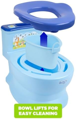 Detached Bluey potty training ring placed on an adult toilet seat