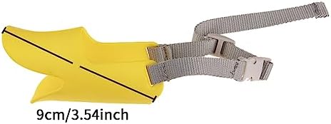 Dog wearing duck mouth shape muzzle with adjustable strap