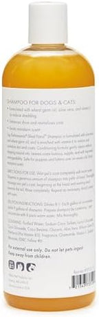 Top Performance Shed Patrol 17 fluid ounce shampoo bottle next to fresh ingredients