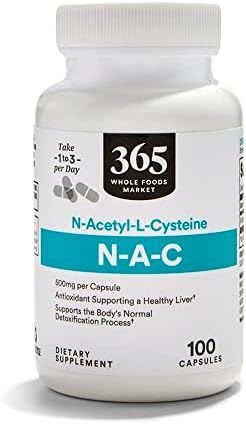 Supplement facts label showing 500mg NAC dosage for liver health
